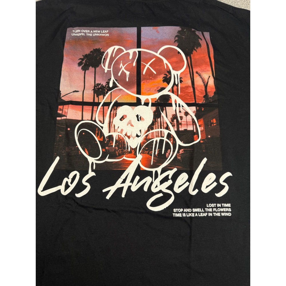 NovaMEN Los Angeles Graphic T-Shirt Black Size Medium Teddy Bear Streetwear Tee